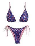 ZAFUL Women's Triangle Bikini Floral String Bikini Set Two Piece Swimsuit Bathing Suits (2-Cherry, M)