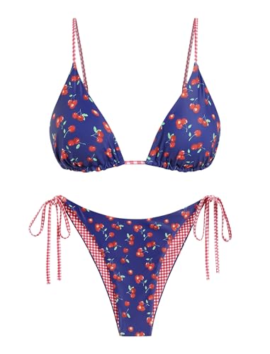 Image of ZAFUL Women's Triangle Bikini Floral String Bikini Set Two Piece Swimsuit Bathing Suits