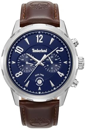 Timberland Men's Newkirk Leather Strap Casual Watch, TDWGF0082903, Blue/Brown, 46 mm