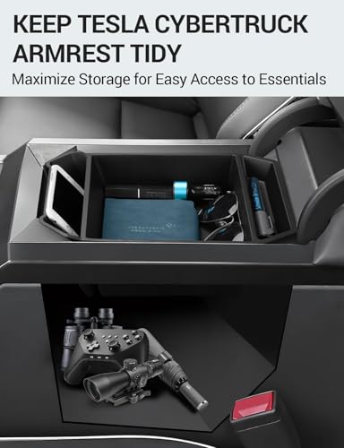Image of Motrobe Center Console Organizer for Tesla Cybertruck 2024 2025 2026 Premium TPE Anti-Slip Armrest Storage Tray, OEM-Style Interior Accessories, No-Rattle Insert Box for Sunglasses, Phone & Coins