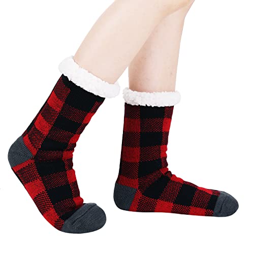 Image of Chassic Sherpa Lined Slipper Socks for Women, Non-Slip Cozy Winter House Socks, Soft Fuzzy Socks, Christmas Gifts for Women & Ladies Stocking Stuffers