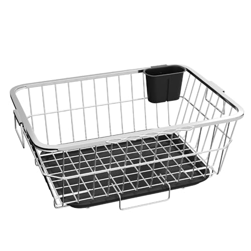 Lifelong Kitchen Organizer Stainless Steel Drying Rack -Vessel,Dish,Utensil Drainer Basket with Drip Tray, Suitable for All Utensils, Crockery, Plates & Bowl with Spoon Holder -Over Sink Bartan Stand