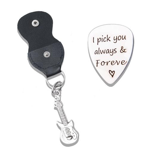 Llavero de púa de guitarra grabada para novio, marido, cumpleaños, Navidad, para hijo, nieto, aniversario, regalos musicales para esposa, novia, amante de la guitarra, regalos románticos para parejas