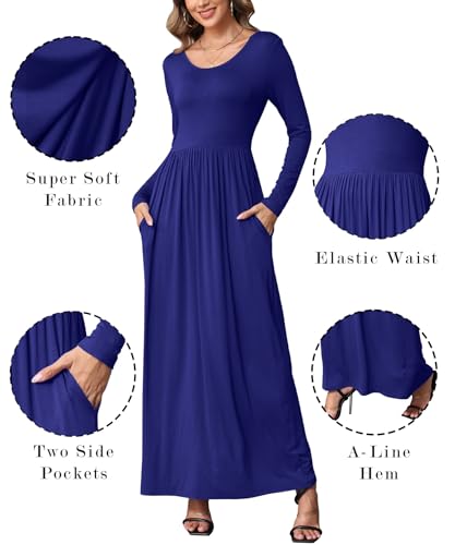 Image of EUOVMY Women's Long Sleeve Loose Maxi Dresses Casual Long Dresses with Pockets