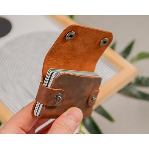 Image of Genuine Leather Card Holder Wallet for Men & Women | Slim Pocket Size Card Holder with Cash Slot | Debit Credit Visiting Card Organizer for Daily Use (Style 9)