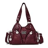 GSenhui City Bag Vintage Handtasche aus Weiches Leder, Hobo Bag Klein Schultertasche Vielen Fächern Ledertasche Damen Henkeltasche Retro Umhängetasche Frauen für Mutter Punk Stil