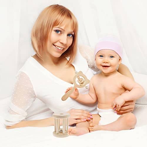 Lanttoe 2Pc Set Wooden Baby Toy Wooden Rattles Teether Toys Wood Ring Montessori Toys #TOP4