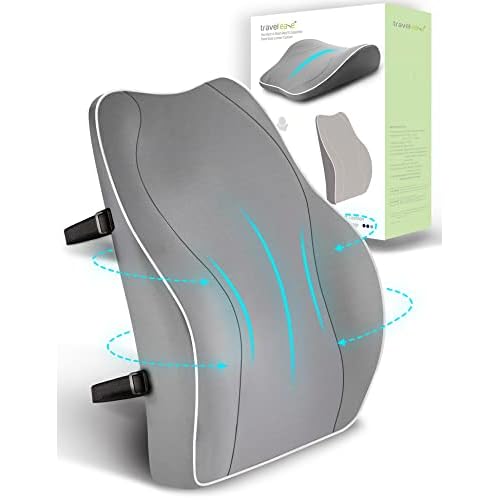 Travel Ease Ergonomisches RückenKissen aus Memory Foam, Lendenkissen für Bürostuhl, Schreibtischstuhl, mit Antistatischem, hautfreundlichem Bezug und für eine Bequeme Sitzhaltung (Grau)