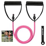RitFit Single Resistance Exercise Band with Comfortable Handles - Ideal for Physical Therapy, Strength Training, Muscle Toning - Door Anchor and Starter Guide Included (Rose Pink(10-15lbs))