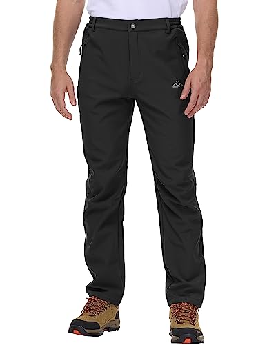 Rdruko Mens Waterproof Softshell Trousers Thermal Fleece Lined Casual Winter Warm Outdoor Work Fishing Hiking Ski Pants with Zip Pockets Black 38