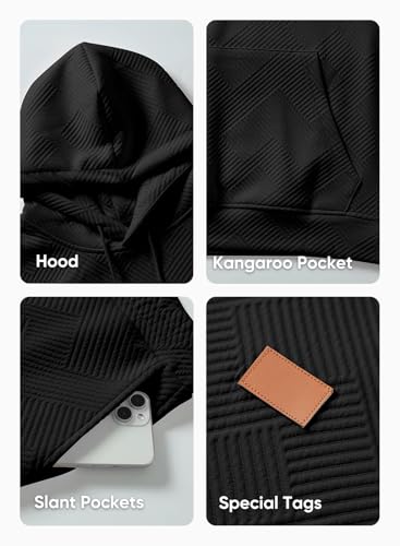 JMIERR Sweatsuits for Men Set 2 Piece Airport Outfits Jacquard Sweatsuits Long Sleeve Hoodie Sweatshirt & Joggers Sweatpants, Fall Tracksuit Matching Lounge Sets, Large, Black