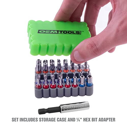Oemtools 25959 33 Piece Security Bit Set, Includes Spanner, Tri-Wing, Torq, Hex Security, And Tamper Proof Star Security Bits With 1/4 Inch Hex Bit Holder #TOP1