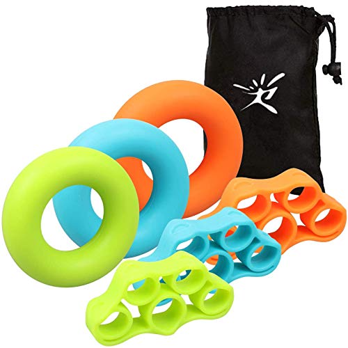 Risefit Hand Grip Strengthener,Finger Exerciser, Grip Strength Trainer 6 PCS,Forearm Grip Workout,for Guitar, Rock Climbing and Hand Exercise, Relieve Wrist Pain, Carpal Tunnel Relief