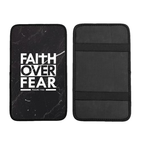NMNRRPTLS Faith Over Fear Bible Scripture Verse Christian Car Console Covers Waterproof Non Slip Universal Car Armrest Seat Cover Black