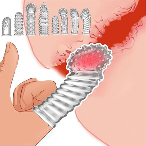 Youxclian 7 pcs Weicher Fingerhüllen Set Sexfinger Tickler Finger Hüllen SM Spike Penis Sleeve für Sie Klitoris und G-punkt Stimulation Erotik Masturbation Sex Toys für Männer Frauen und Paare