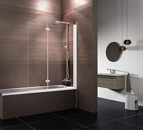 Schulte Duschabtrennung, faltbar für Badewanne, einfacher Aufbau, 112 x 140 cm, 5 mm ESG-Glas Klar hell, alpinweiß, Scharnier Oval D3353 04 50 4 21 – Bild 3