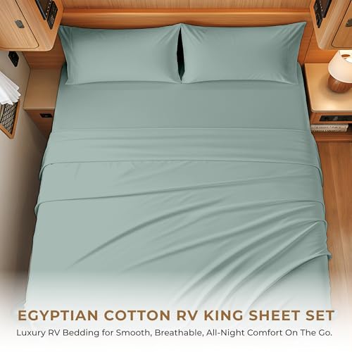 Image of SGI bedding 100% Egyptian Cotton Sheets RV King Size - 600 Thread Count Sheets Set, Soft, Cooling, 15 inch Deep Pocket, Luxury Hotel Bedding, Breathable, Durable - Aqua Green