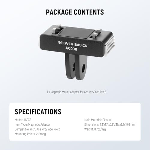 Image of NEEWER Basics Magnetic Quick Release Mount Adapter Compatible with Insta360 Ace Pro /Ace Pro 2, 2 Prong Action Camera Accessories for Photography Filming Video Recording, AC038