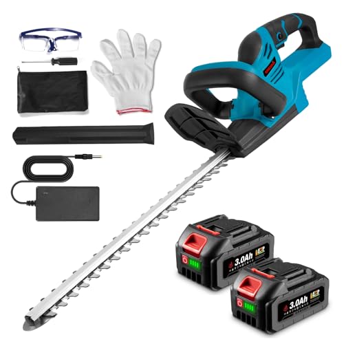 ONEVAN Taille haie Batterie, 55 cm cisaille a Gazon sans Fil avec Batterie 2X 3000mAh, Longueur de Coupe de 56 cm, espacement des Dents de 15 mm, Taille-Haies...