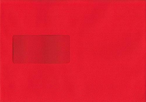 Image of Pillar Box Red Windowed 162mm x 229mm 120gsm Peel/Seal C5/A5/Half A4 Sized Envelope 120gsm (Pack of 100)