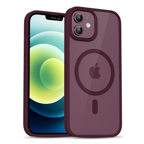 uvcoat for iPhone 12 Pro/ 12 Case Clear Compatible with Magsafe Case Transparent, Ultra Slim Thin Magnetic Cases Soft Silicone & Hard Plastic Clear Back, Cute Mag Safe Phone Cover, Burgundy Maroon