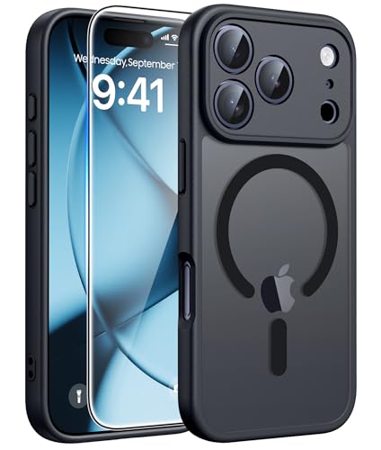Image of FNTCASE for iPhone 17 Pro Case: [Compatible with Magsafe] Translucent Matte Cases with [Full Camera Protection] [Screen Protector] Military Grade Shockproof Protective Phone Cover - Black