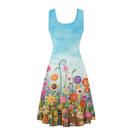 Image of Women's Casual Loose Sundress Midi Sleeveless Crewneck Dress Summer Beach Tank Dress with Pockets