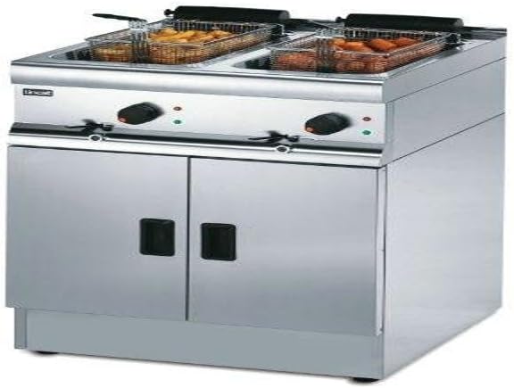 Twin 6kW 9 Litre Tank Twin Basket Free Standing Electric Deep Fryer (J12), Stainless Steel, 130°C to 190°C, Size: 980(H) x 600(W) x 632(D)mm, Front Oil Drain Tap, Chip Output: < 52kg/hr | J962