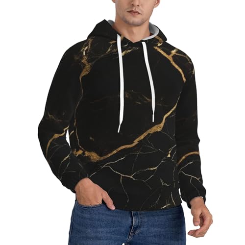 DFEPFKGOKL Black And Gold Background Men'S Hoodie Pullover Hooded Sweatshirt Hoodies With Big Pockets, Long Sleeve 3d Graphic Casual Loose Fit Hooded Sweatshirts For Men