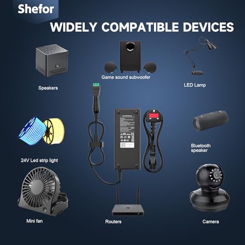 shefor 24V 5A 120W Power Supply Cable Adapter Compitable with Led Strips, LCD Monitors, LED Driver, Speakers, Router, CCTV Camera, CCTV Security System, UK plug, Wall Charger【5.5 * 2.5mm】 - Image 3