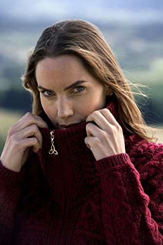 Aran Crafts Women's Irish Cable Knitted Double Collar Coat (100% Merino Wool)2