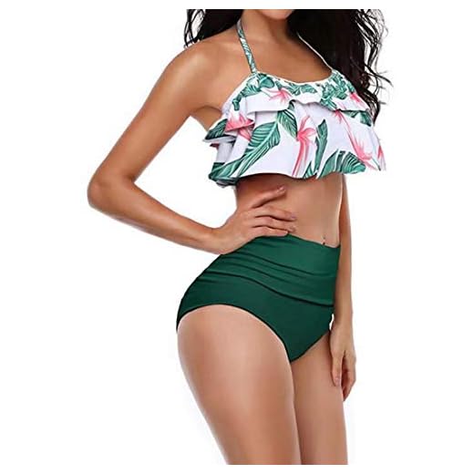 Doballa Damen Retro 50er Jahre Kariertes Muster Polka Dot Halfter geformt weiche Pads Vintage Bikini Badeanzüge Tops (XL, Schwarz und weiß) 6 Acramy Damen High Waist Tankini Vintage Blumen Volant Bikini Set Bademode Badeanzug (L, A-Grün Blätter)