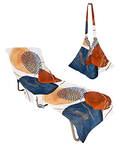 Abstract Art Boho Beach Pool Patio Lounge Chaise Chair Cover Towel with Pockets,Absorbent&Quick Dry Microfiber Towel Cover Bag Summer Travel Accessories for Sunbathing Color Geometric Painting Modern