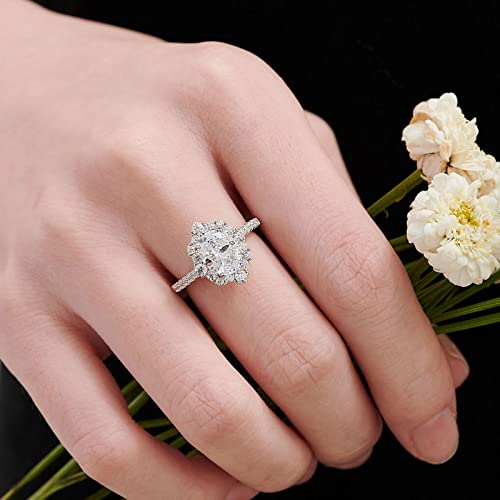 Sheloves 2.7 Ct Oval Cut Aaaaa Cubic Zirconia Floral Halo Engagement Ring For Women 925 Sterling Silver Sz 7 #TOP6