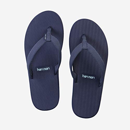 Image of Hari Mari Dunes Women's Rubber Flip Flops, Navy, Size 6 | Non-Slip, Water-Resistant, Memory Foam Straps, Arch Support