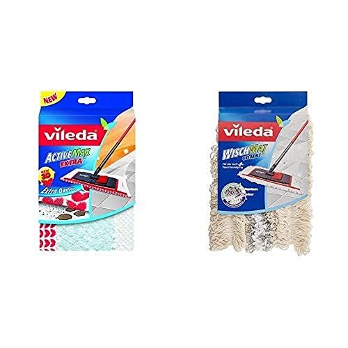 Vileda WischMat Extra, Wischbezug mit 3D Flockstruktur, 1 Stück & WischMat Combi Ersatzbezug Wischbezug, 1 Stück