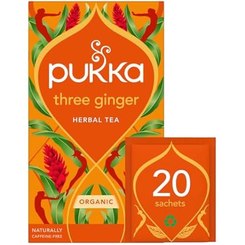 Pukka Three Ginger Organic Herbal Tea, Digestion-Aiding Infusion With Ginger, Turmeric, and Galangal, Tea Gift Set Ideal After Meals, Caffeine Free, 20 Total Bags | Caffeine Free Digestive Wellness Infusion with Turmeric Galangal Licorice for Digestion and Bloating Relief