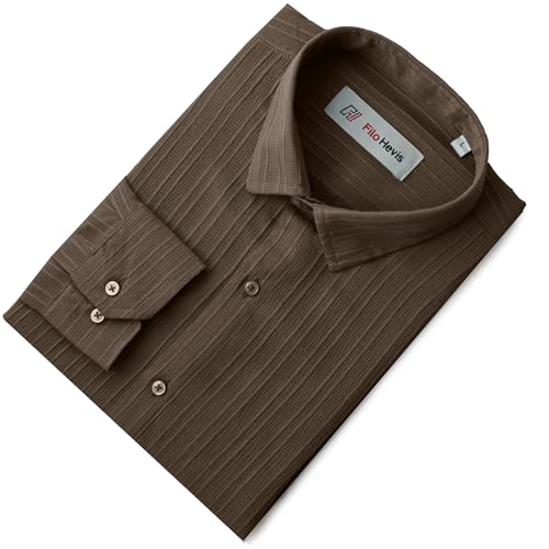 Image of FILO HEVIS Men's Casual Button Down Popcorn Shirts Stylish Long Sleeve Linen Textured Beach Summer Shirt
