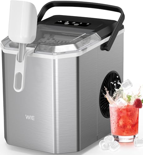 WIE Máquina de Hielo, 1.5L Autolimpiable Máquina para Hacer Hielo, 2 Tamaños de Hielo, 9 Cubitos Listos en 6 Minutos, con Asa, pala y Cesta para Hielo, Ideal para Cocina/Oficina/Bar, Acero Inoxidable WIE Máquina de Hielo, 1.5L Autolimpiable Máquina para Hacer Hielo, 2 Tamaños de Hielo, 9 Cubitos Listos en 6 Minutos, con Asa, pala y Cesta para Hielo, Ideal para Cocina/Oficina/Bar, Acero Inoxidable