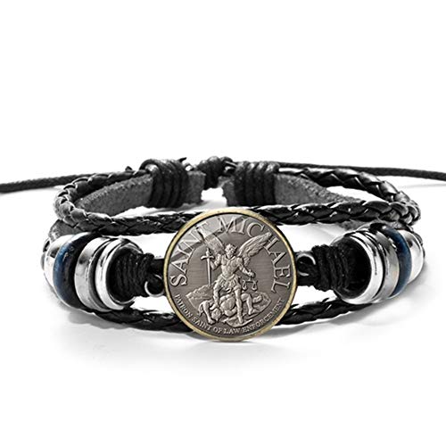 TUDUDU Arcángel Pulsera De Cuero Protégenos Santo Escudo Protección Justicia Encanto Pulsera...
