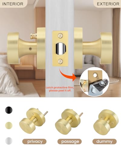 Image of Haidms Brushed Gold Door Knobs Interior, Heavy Duty Zinc-Alloy Privacy Door Knob, Gold Interior Door Knobs for Bedroom & Bathroom, Round Ball Design with Emergency Unlock(8 Pack)