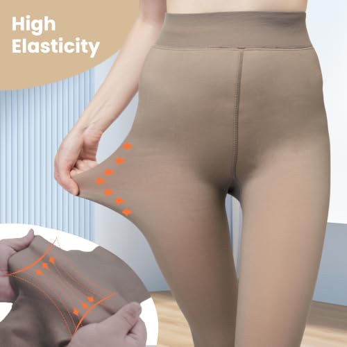 Image of X-CHENG Fleece Lined Tights Sheer Women - Fake Translucent Warm Pantyhose Leggings Sheer Thick Tights for Winter