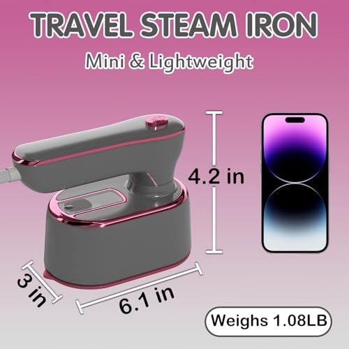 Image of Travel Steamer Iron for Clothes Mini - Portable Ironing Machine Travel Small Size Portable Steamer Travel College Dorm Home Essentials (LightGrey)