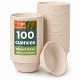 HAAGO - 100 Cuencos Desechables de Caña de Azúcar para Aperitivos Ecológicos, Vajilla Biodegradable Perfectos para Reuniones, Celebraciones,Eventos de Grupo y Fiestas - Cuencos Desechables - 350ml