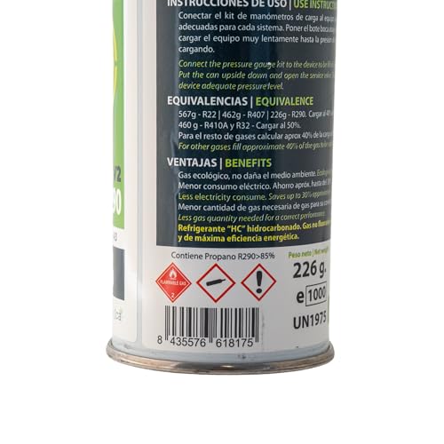 Miniatura 3 de 2x Botes Gasica V2 452g Neto Total Gas Refrigerante Ecológico Equivalente A 900g Aprox De R22 Sustituto R22, R407c Y R410a Kit Con Válvula Y Manguera