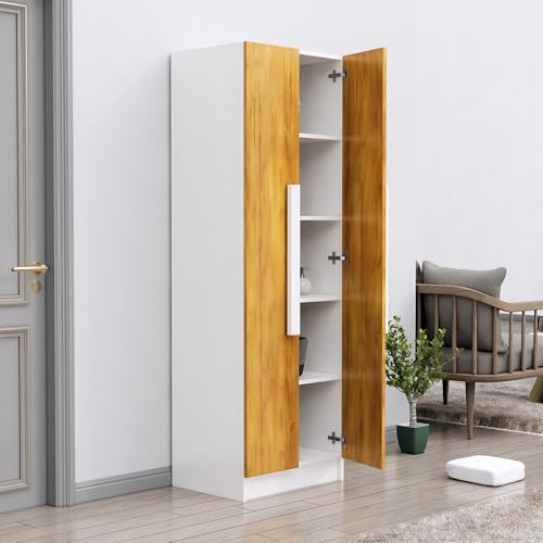 Image of Bniture Wooden Almirah for Clothes, Door for Bedroom, 2 Door Wardrobe with 4 Shelves Huge Storage Space (46D x 60W x 182H CM) | 3 Year Warranty (Frosty White & Giant Wood)