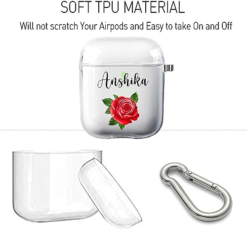 Image of MITZVAH Custom Name Personalised Airpod 2 Case for Airpods 1st and Airpod 2nd Generation Case Cover, Customized Airpods 2 Transparent case with Keychain (Red Rose-Name)