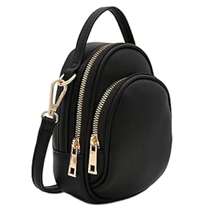 FashionPuzzle Two Compartment Phone Crossbody Mini Bag (Black)