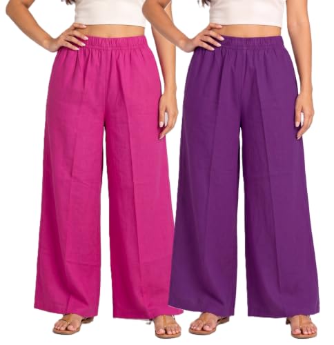 Image of Plaazo Women's Cotton Palazzo | Wide Leg Palazzo for Women | Soft Breathable High Waist Bottom Wear | Comfortable Casual, Office, Travel for Women