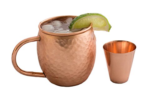 Street Craft 100% Pure Solid Copper Moscow Mule Mugs Hammered Moscow Mule Mug Cup Set Of 2 Size 18 Ounce Free 2 Smooth Copper Shot Glasses Size 2 Ounce #TOP3
